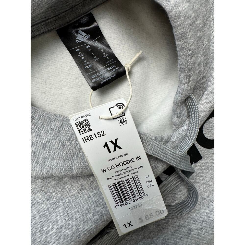 adidas Women's Essentials Logo Hoodie NWT GRAY PLUS SIZE 1X - Picture 4 of 7